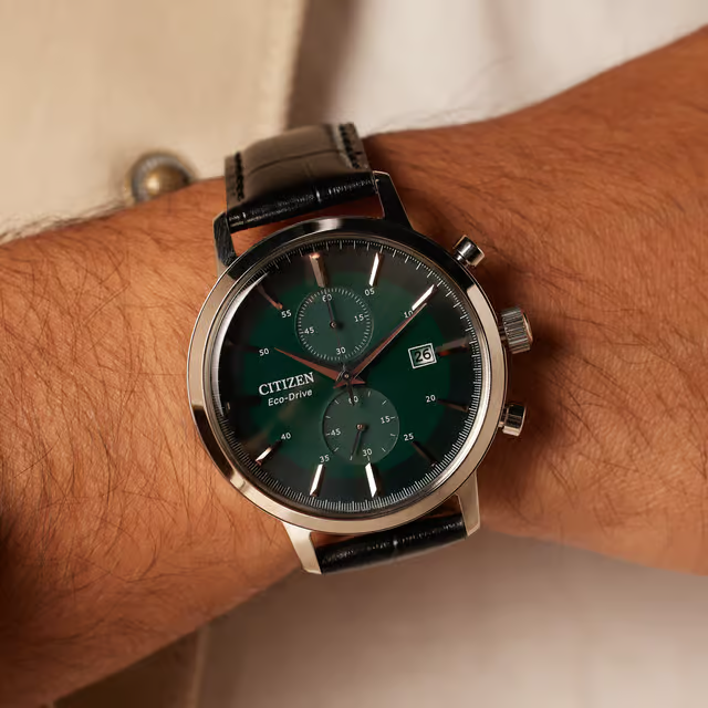Citizen Men's Watch - Black/Dark Green (Leather strap)