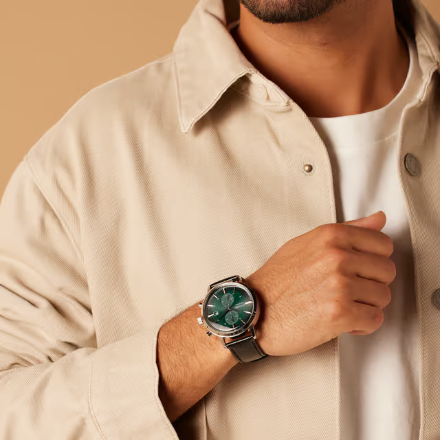 Citizen Men's Watch - Black/Dark Green (Leather strap)