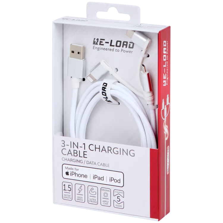 Charging cable - 3-in-1 Fast charger (USB-A to Micro-USB, USB-C & Lightning)
